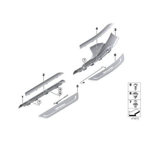 Moulure de couverture de seuil intérieur avant gauche - Pièce d'origine BMW 51477390769