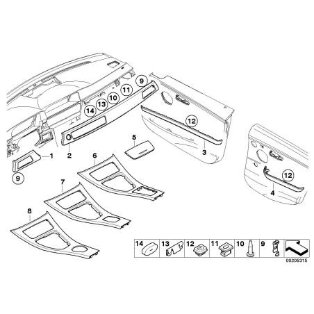Bande décorative de tableau de bord droite - Pièce d'origine BMW 51456985892