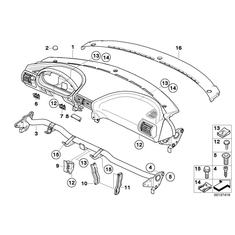 Revêtement de tableau de bord noir - Pièce d'origine BMW 51458410975