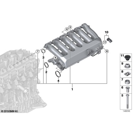 Manchon de montage du collecteur d'admission du moteur diesel - Pièce d'origine BMW 11612246947