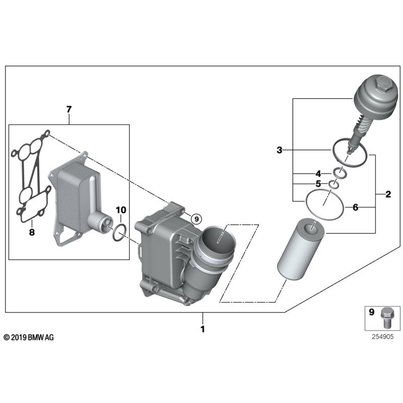 Joint de carter de filtre à huile moteur diesel avec joint torique - Pièce d'origine BMW 11428512434/11428513448