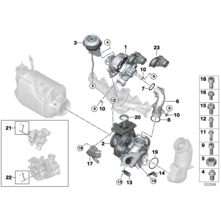 Boulons de montage du turbo diesel M10x25 3pcs - Pièce d'origine BMW 11652243402