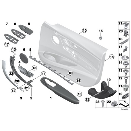Panneau supérieur de garniture intérieure de porte gauche noir - Pièce d'origine BMW 51417279347
