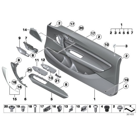 Garniture de poignée de porte gauche - Pièce d'origine BMW 51418063043
