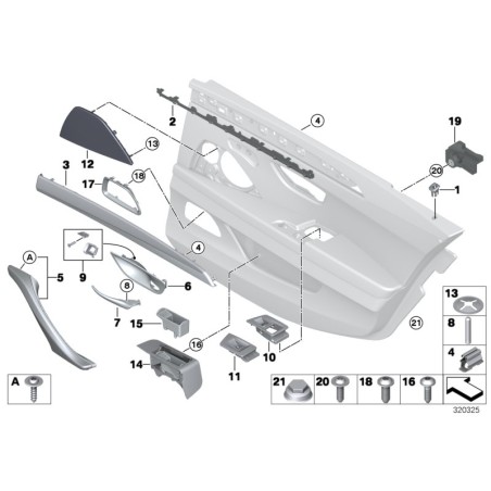 Poignée d'ouverture de garniture de porte en cuir gauche RHD noir - Pièce d'origine BMW 51417225851