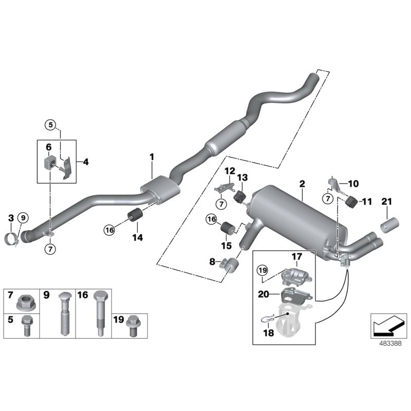 Support de montage d'échappement avant du moteur à essence - Pièce d'origine BMW 18307633093