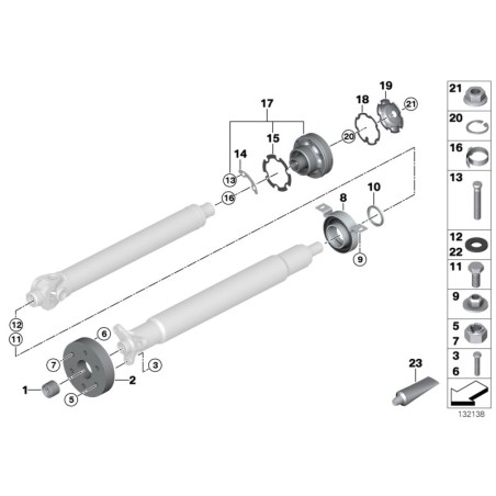 Support de roulement central de l'arbre de transmission - Pièce d'origine BMW 26121229726 Support de roulement central de l'arbre de transmission - Pièce d'origine BMW 26121229726