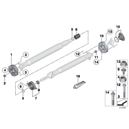 Support central d'arbre de transmission - Pièce d'origine BMW 26128615621