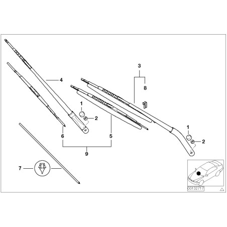 Bras d'essuie-glace conducteur (gauche) pour E53 X5 - Pièce d'origine BMW 61617132216