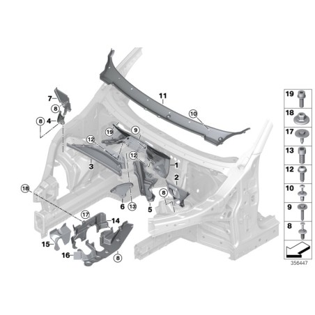 Couvercle du compartiment moteur côté gauche N/S - Pièce d'origine BMW 51757325411 Couvercle du compartiment moteur côté gauche N/S - Pièce d'origine BMW 51757325411