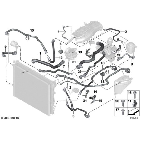 Tuyau de réservoir d'expansion de liquide de refroidissement du moteur - Pièce d'origine BMW 17128602612