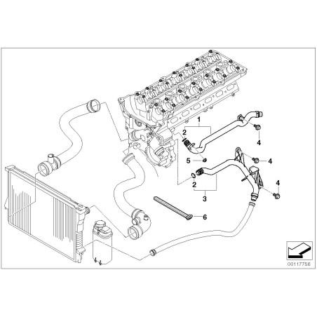 Tuyau de liquide de refroidissement du moteur vers le radiateur de chauffage - Pièce d'origine BMW 11531705210.