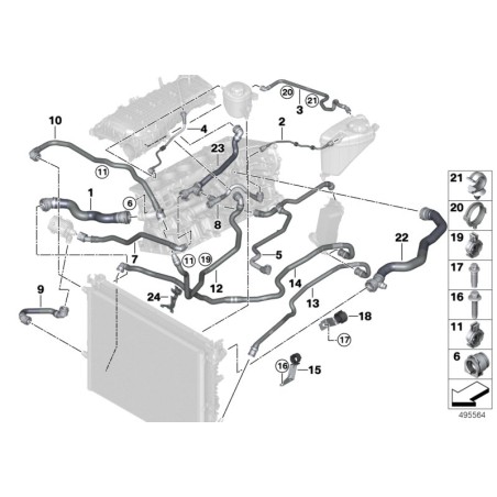 Support de collier de serrage de tuyau de conduite de liquide de refroidissement du moteur - Pièce d'origine BMW 11531714433