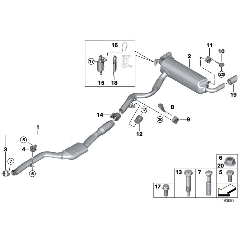 Fixation de clip d'actionneur de vanne de commande de clapet d'échappement - Pièce d'origine BMW 18307620323
