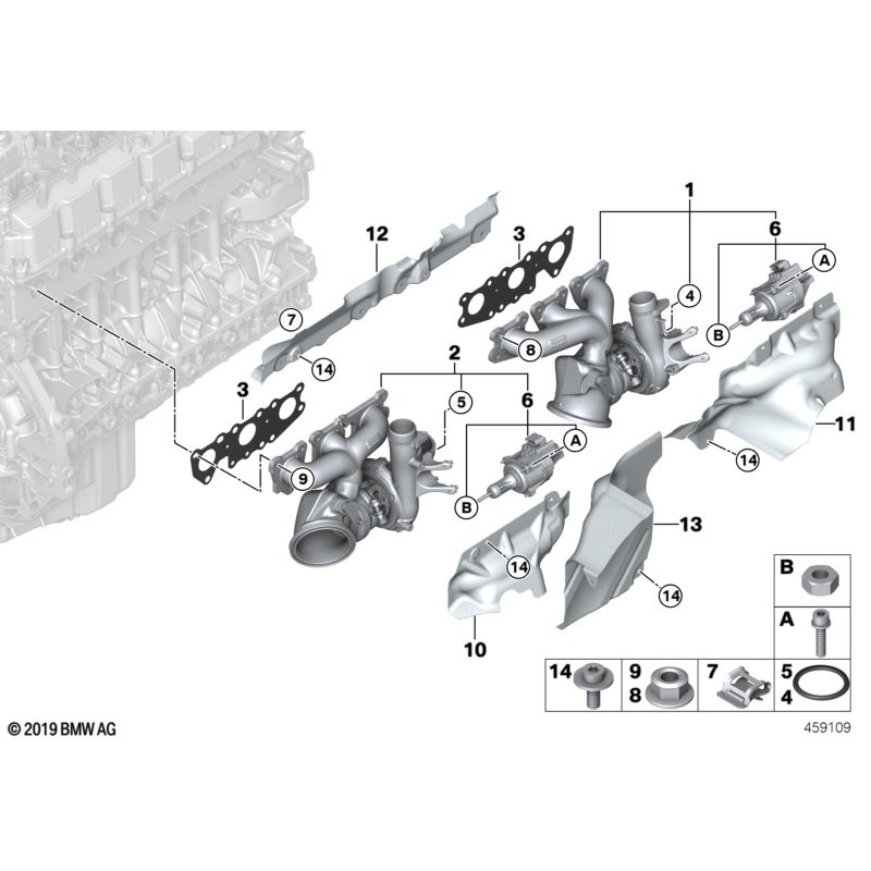 Écrou hexagonal M7 du collecteur d'échappement - Pièce d'origine BMW 11721437202