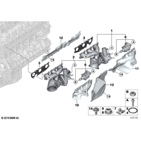 Écrou de collecteur d'échappement hexagonal M7 Ensemble de 5 - Pièce d'origine BMW 11721437202