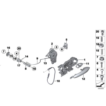 Câble Bowden de libération de poignée de porte extérieure - Pièce d'origine BMW 51217297439