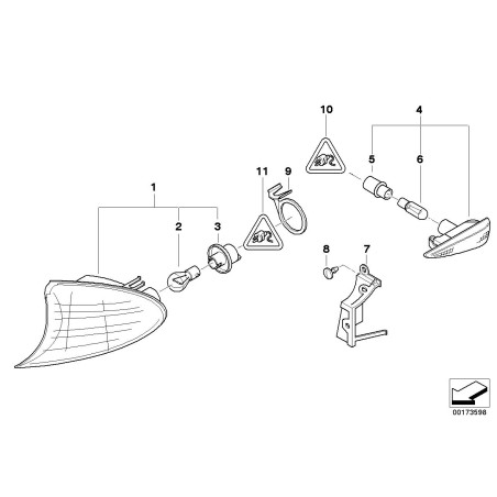 Clignotants avant jaune ambre pour BMW - Ensemble de deux pièces d'origine BMW 63137165847/63137165848 après restylage.