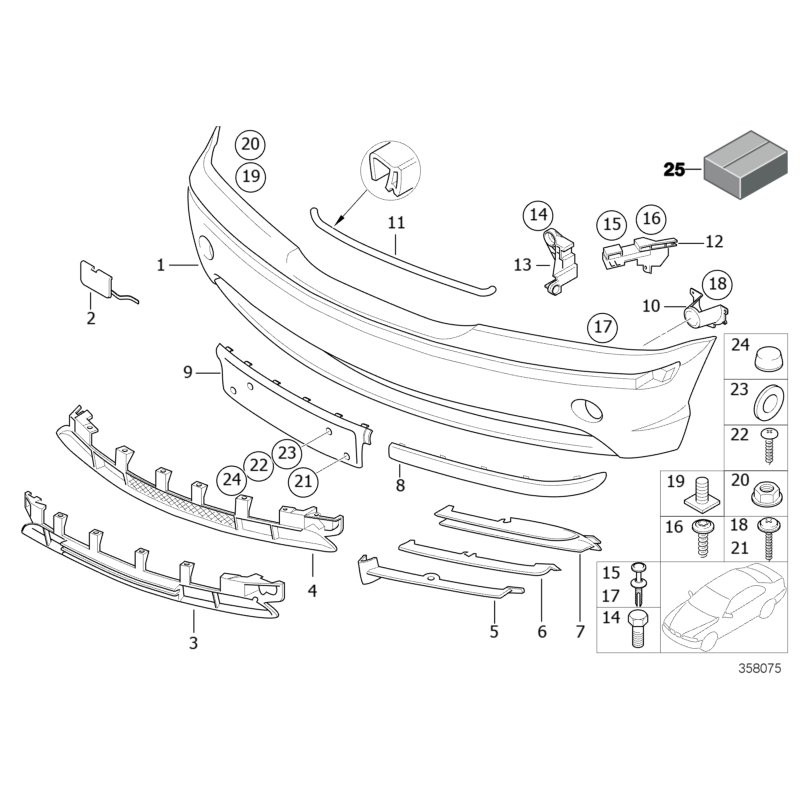 Pare-chocs avant de restylage - Grille inférieure gauche - Pièce d'origine BMW 51117054635