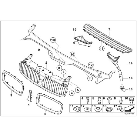 Garniture de couverture de calandre avant - Pièce d'origine BMW 51137053469 après restylage. Garniture de couverture de calandre avant - Pièce d'origine BMW 51137053469 après restylage.