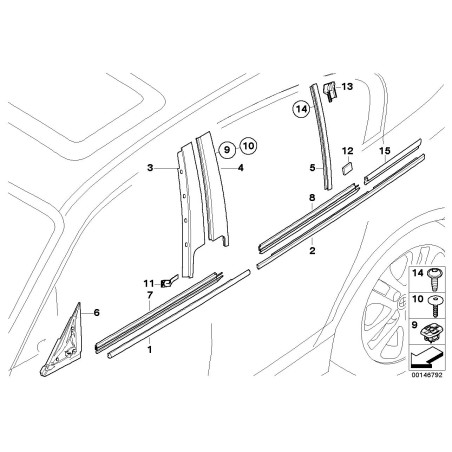 Finition Cadre de vitre Montant B-Pilier Couverture de porte avant - Pièce d'origine BMW 51337068100 Finition Cadre de vitre Montant B-Pilier Couverture de porte avant - Pièce d'origine BMW 51337068100