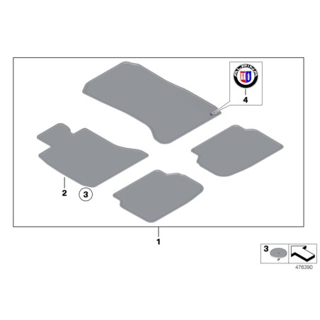 Tapis de sol noir - Pièce d'origine BMW 51477427838