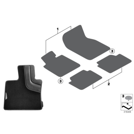Tapis de sol en textile avant - Pièce d'origine BMW 51472286004