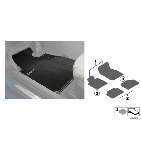 Tapis de sol en textile pour conduite à gauche (LHD) - Pièce d'origine BMW 51472339465.