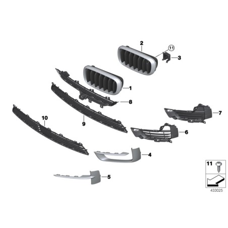 Grille avant gauche Nivi - Pièce d'origine BMW 51137303105 Grille avant gauche Nivi - Pièce d'origine BMW 51137303105