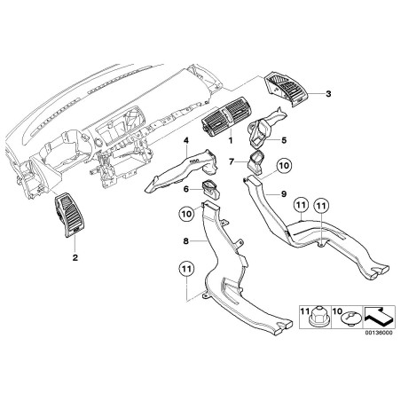 Grille de ventilation d'air frais droite O/S Lhd - Pièce d'origine BMW 64227059188