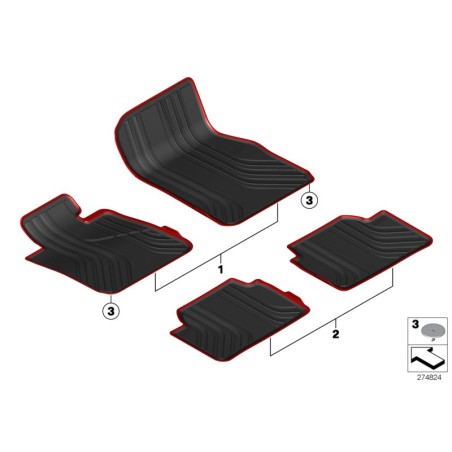 Tapis de sol en caoutchouc toutes saisons avant LHD - Pièce d'origine BMW 51472210208