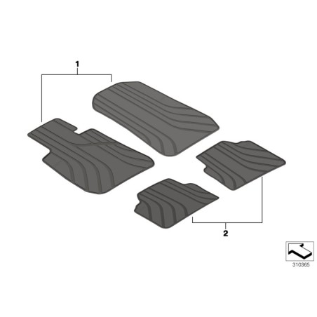 Tapis en caoutchouc noir pour le sol avant et arrière - Paire - Pièce d'origine BMW 51472336599/51472311000