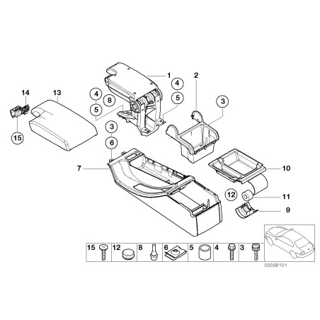 Assemblage de l'accoudoir avant en cuir noir - Pièce d'origine BMW 51168238223