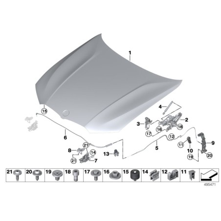 Capot avant de capot de capot de tampon d'arrêt 1 pièce - Pièce d'origine BMW 51237162448