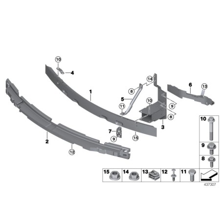 Barre de renfort avant paire gauche N/S + droite O/S - Pièce d'origine BMW 51117308058/51117308057