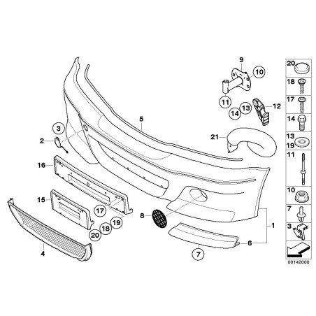 Grille d'admission d'air du pare-chocs avant gauche N/S - Pièce d'origine BMW 51117895883 Grille d'admission d'air du pare-chocs avant gauche N/S - Pièce d'origine BMW 51117895883
