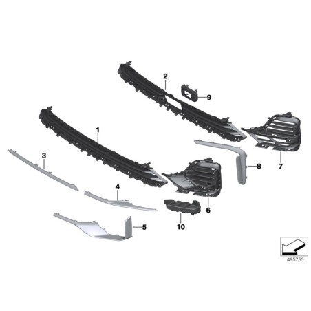 Pare-chocs avant finition en aluminium poli gauche N/S - Pièce d'origine BMW 51118745739 Pare-chocs avant finition en aluminium poli gauche N/S - Pièce d'origine BMW 51118745739