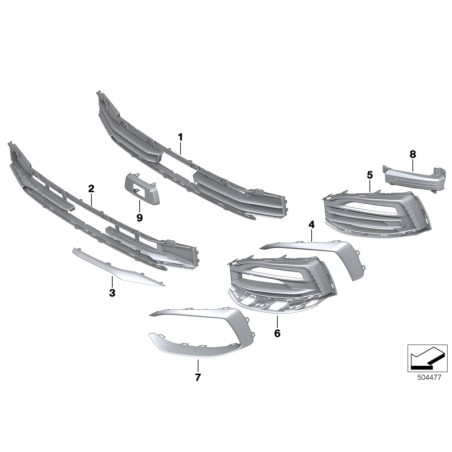 Ensemble de couverture de brouillard de calandre de pare-chocs avant - Pièce d'origine BMW 51117459879/51117459880 Ensemble de couverture de brouillard de calandre de pare-chocs avant - Pièce d'origine BMW 51117459879/51117459880