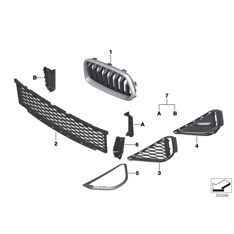 Grille latérale du pare-chocs avant gauche - Pièce d'origine BMW 51118069097 Grille latérale du pare-chocs avant gauche - Pièce d'origine BMW 51118069097