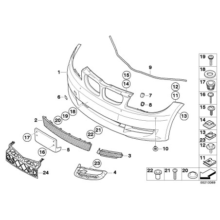 Ensemble de trois grilles inférieures de pare-chocs avant - Pièce d'origine BMW 51117178710 Ensemble de trois grilles inférieures de pare-chocs avant - Pièce d'origine BMW 51117178710