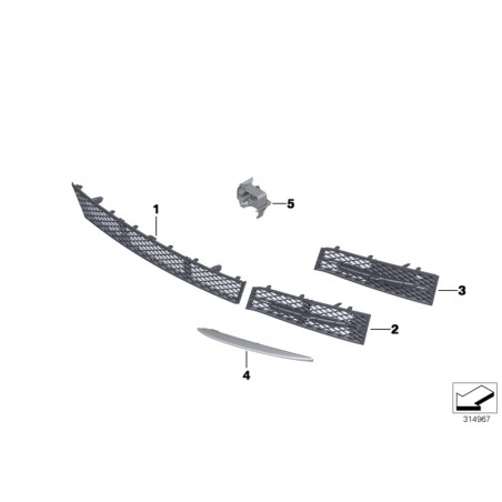 Bouclier avant N/S Grille gauche avec garniture - Pièce d'origine BMW 51117200699/51117231859
