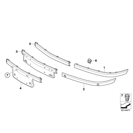 Support de plaque d'immatriculation avant de pare-chocs - Pièce d'origine BMW 51117142181 de type USA. Support de plaque d'immatriculation avant de pare-chocs - Pièce d'origine BMW 51117142181 de type USA.