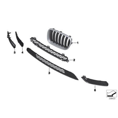 Bouclier avant O/S droit avec grille inférieure ouverte pour capteurs de stationnement - Pièce d'origine BMW 51117210468 Bouclier avant O/S droit avec grille inférieure ouverte pour capteurs de stationnement - Pièce d'origine BMW 51117210468