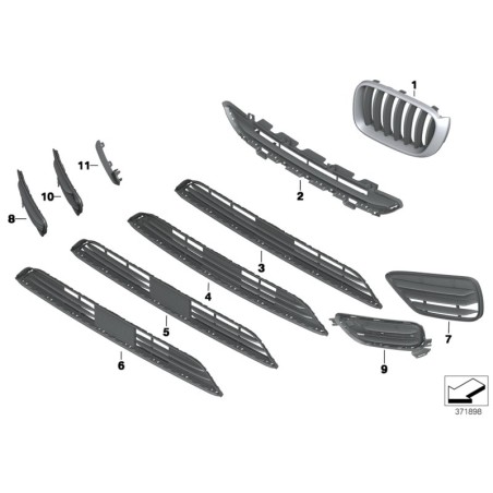 Bouclier avant Grille X-Line Droite O/S - Pièce d'origine BMW 51117347974 Bouclier avant Grille X-Line Droite O/S - Pièce d'origine BMW 51117347974