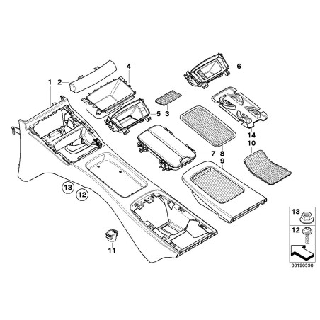 Plateau de rangement central avant en plastique noir - Pièce d'origine BMW 51166960684