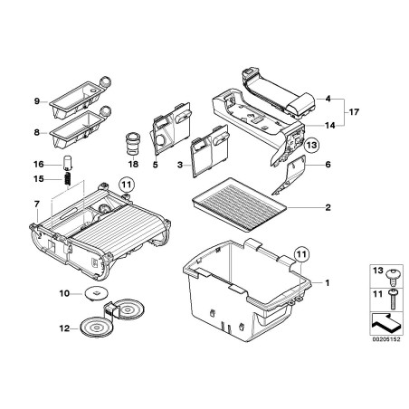 Console centrale avec cendrier et rangement pour pièces - Pièce d'origine BMW 51166954946