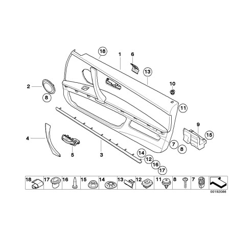 Garniture supérieure grise d'accent de porte avant droite O/S - Pièce d'origine BMW 51419139644