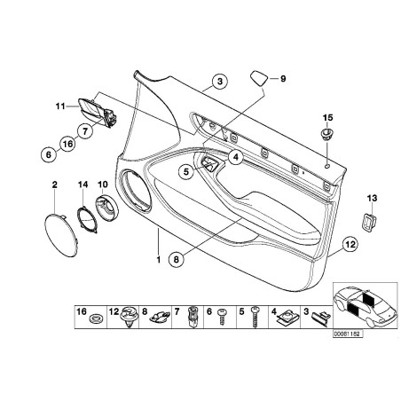 Cache haut-parleur noir de porte avant gauche N/S - Pièce d'origine BMW 51418213911