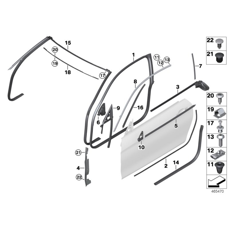 Garniture extérieure de joint d'étanchéité de porte avant gauche - Finition brillante d'ombre - Pièce d'origine BMW 51337292563