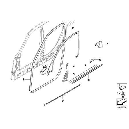Joint de porte avant passager (droite) - Pièce d'origine BMW 51723451666 Joint de porte avant passager (droite) - Pièce d'origine BMW 51723451666